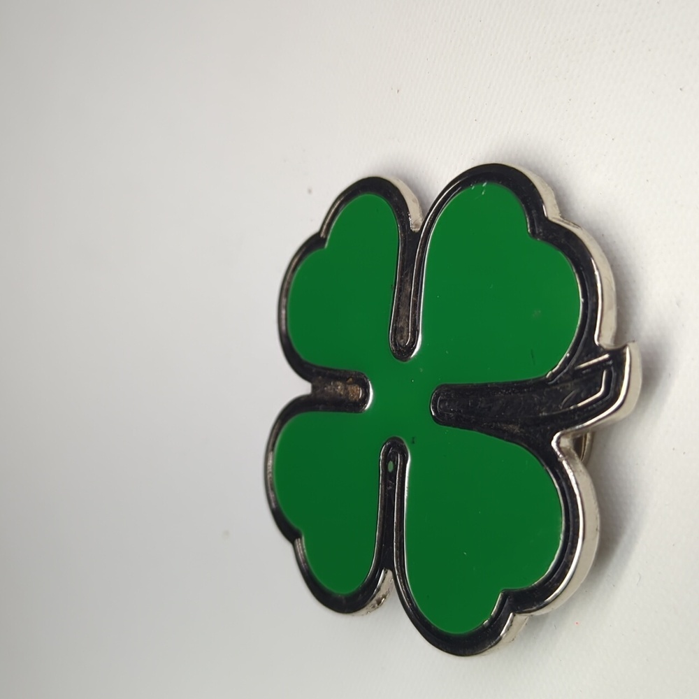 Vintage Lucky Four Leaf Clover Shamrock Enamel Pewter Belt Buckle